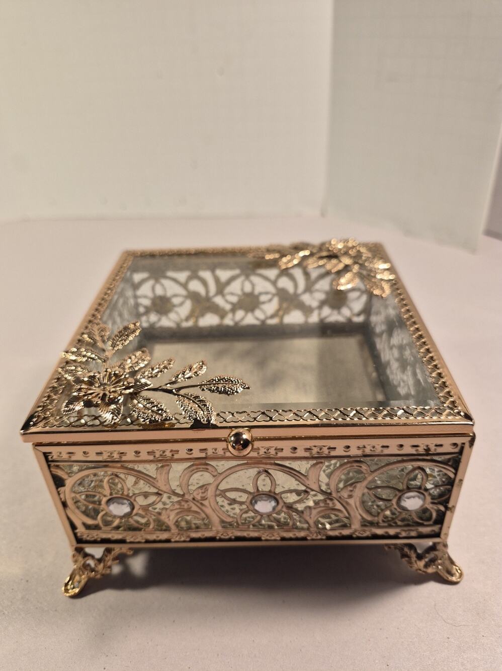 Ornate Gold & Glass Trinket/Jewelry Box